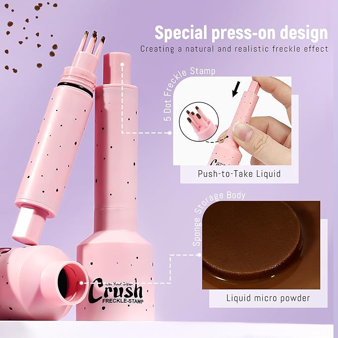 Freckle Stamp Pen, Magic Fake Freckles Tattoo Marker Waterproof Long Lasting Liquid Faux Freckle Stain for Natural Sunkissed Makeup for Women Girl 03 Deep Brown