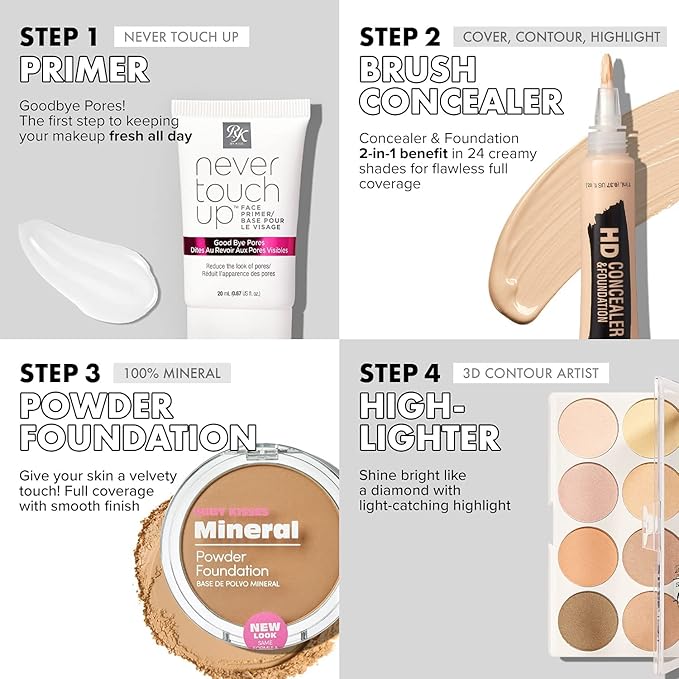 Ruby Kisses Flawless Finish with 3D Contour Powder Makeup Palette - Multiple Contouring Options, Easy Blending, Long-lasting formula, Sculpt &Highlighting, Professional finish (Light Medium)