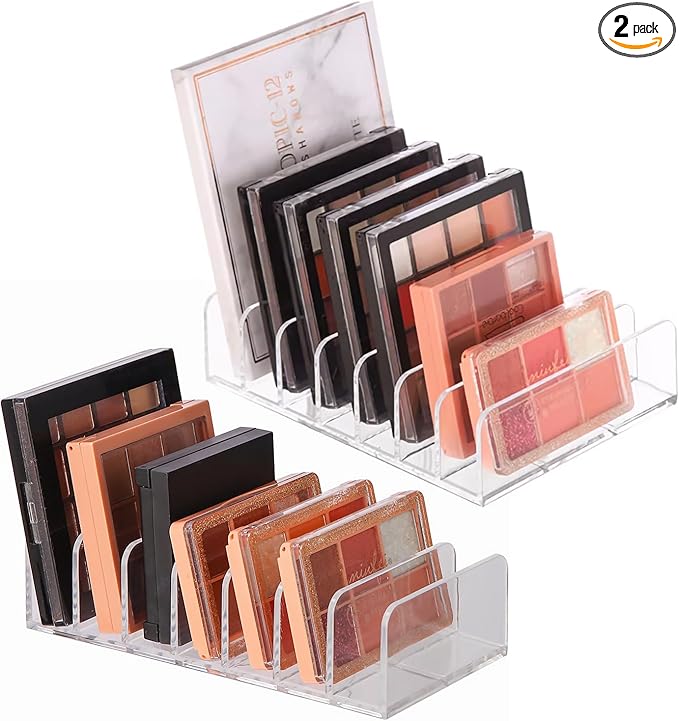 2PCS Makeup Palette Organizer,Eyeshadow Palette Organizer,Eyeshadow Storage Holder with 7 Compartments - Sturdy beauty storage, compact organizers for eyeshadows, lipsticks, and cosmetics.