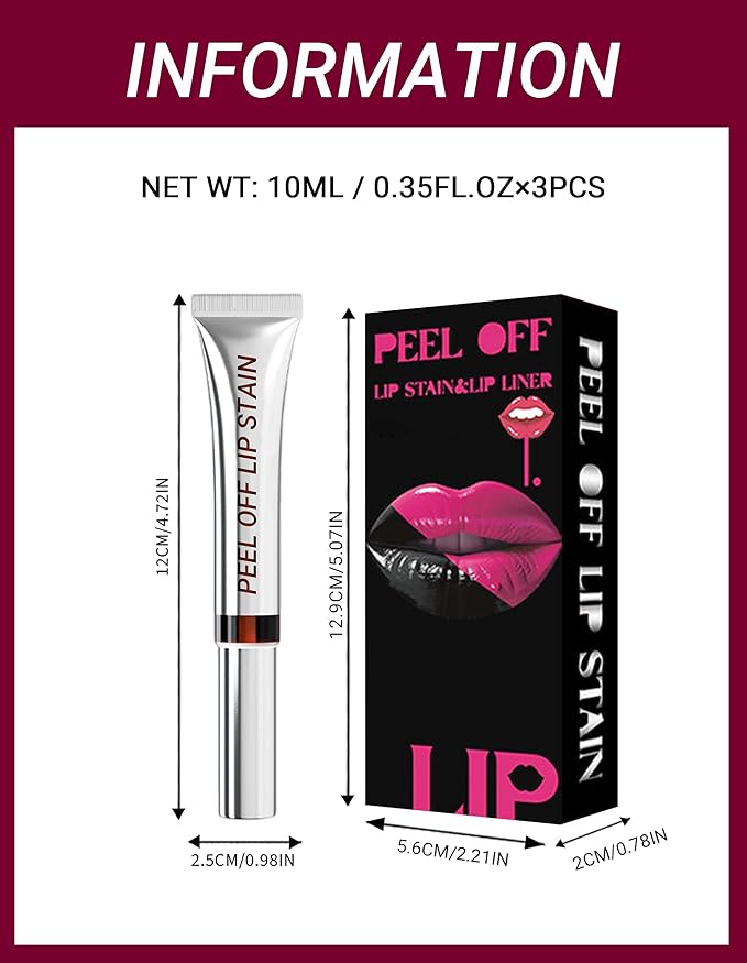 Erinde 3 Colors Peel Off Lip Liner Stain, Long Lasting Waterproof Lip Tattoo, Matte Finish Transfer-Proof Lip Stain for All Day Wear, Highly Pigmented Nude Lip Color, Vegan & Cruelty-Free, Set A