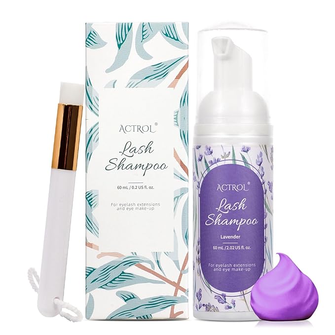 Eyelash Extension Cleanser 60ML Colored Purple Lavender Lash Extension Shampoo Lavender Professional Eyelid Foaming Cleanser Paraben & Sulfate Free Non-lrritating