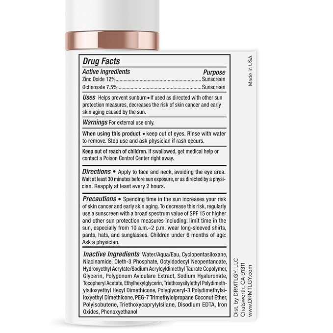 DRMTLGY Anti-Aging Tinted Moisturizer with SPF 46. Universal Tint. All-In-One Light Coverage Sheer Tinted Face Sunscreen with Broad Spectrum Protection Against UVA and UVB Rays. 1.7 oz, 2 pack