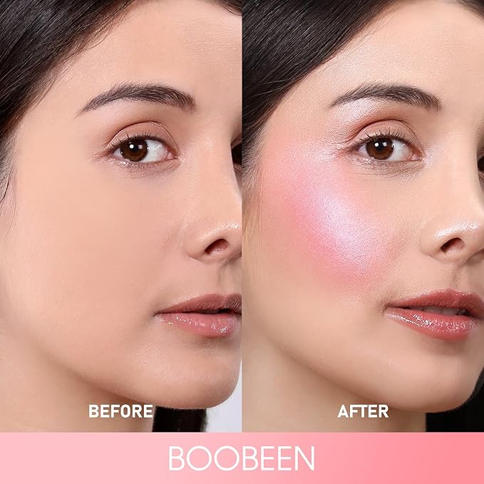 Boobeen Cream Makeup Blush Stick, Shimmer Blush for Cheeks, Lightweight Waterproof Highlighter Blush Wand, Easy to Blend