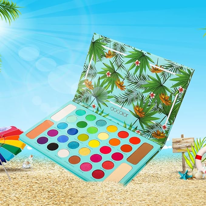 docolor Eyeshadow Palette Shimmer Matte Highly Pigmented Eye Shadow Natural Warm Glitter Long Lasting Waterproof, Professional Contour & Highlight Powder Tropical Makeup Palette (34 Color)