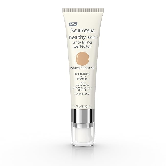 Neutrogena Retinol Treatment and Tinted Facial Moisturizer, Healthy Skin Anti-Aging Perfector with Broad Spectrum SPF 20 Sunscreen with Titanium Dioxide, 40 Neutral to Tan, 1 fl. oz