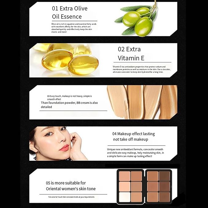 12 Colors Full Coverage Concealer Palette, FantasyDay Lightweight Creamy Formula Makeup Contour Palette Color Corrector Conceals Moisturizing Foundation for Cover Dark Circle Redness Acne Blemish
