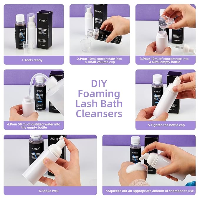 Eyelash Cleanser Concentrate 100ml Calendula Lash Shampoo Foaming Cleanser Paraben & Sulfate Free Non-lrritating Wash for Extensions Lashes with Salon Home Care-Makes 20 Bottles