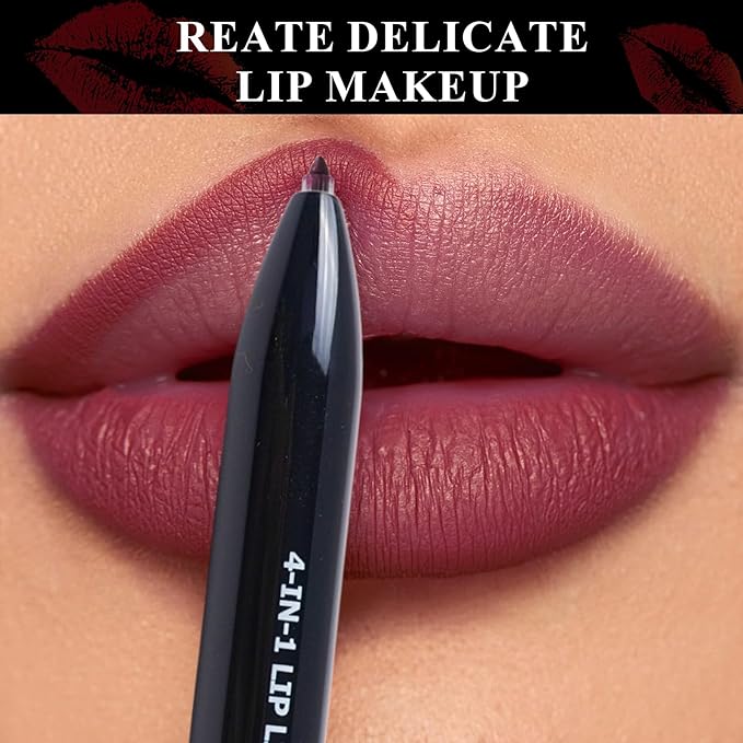 4 in 1 Makeup Pen, 2 PCS, Eye Liner, Brow Liner, Lip Liner, Highlighter Pen, Smooth to Glide, All in One Waterproof Long-Lasting Multi-function Beauty Pencil, Facial Lip Liner Makeup Pencil