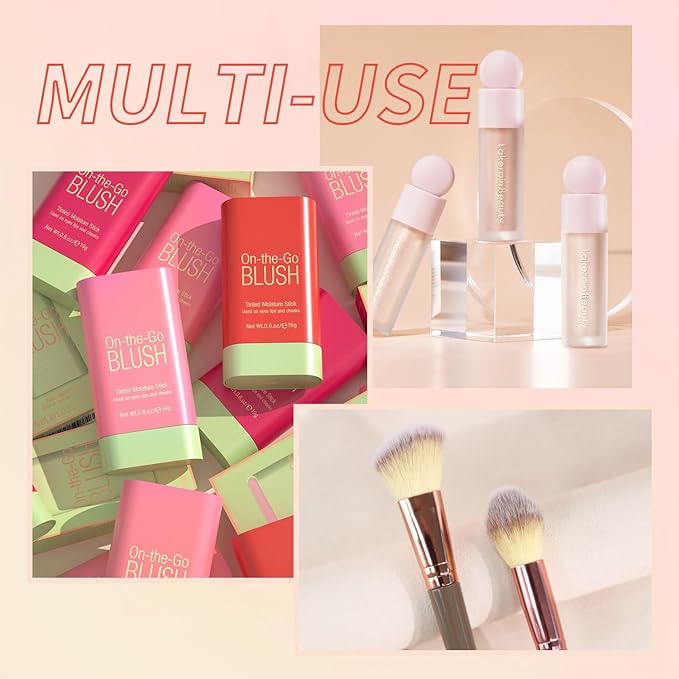 Makeup Blush, Belt Double Ended Makeup Brush, Multi-Use Red Blush Moonlight Face for All Skin