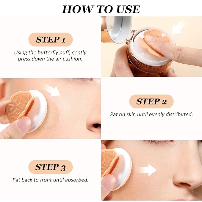 Boobeen Air Cushion BB Cream, Lightweight Moisturizing Foundation Face Makeup, Natural Matte Concealer for Dewy Finish, Conceal & Brighten Nude Base Primer Cream to Even Skin Tone, Long Lasting