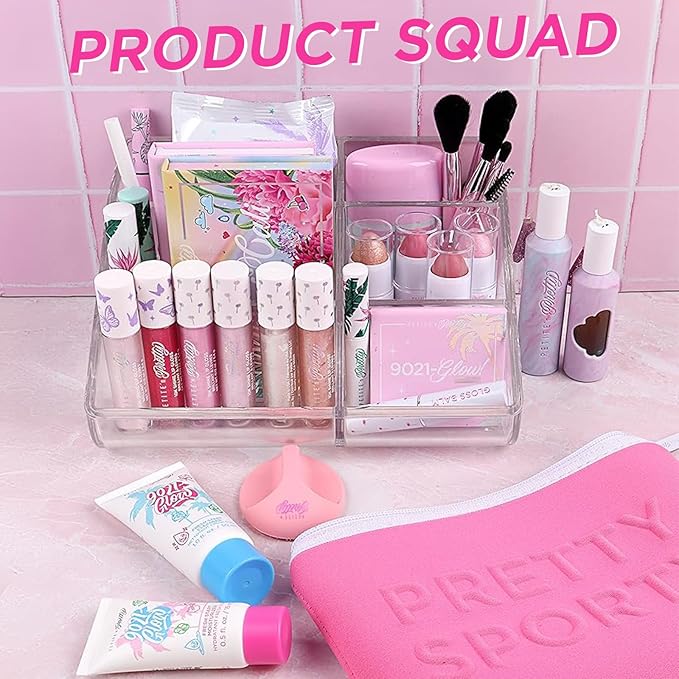Petite 'n Pretty Everyday At First Glow Makeup & Featherlight Clear Mascara Set for Kids, Teens, & Tweens - Natural 3-in-1 Palette with Lip Gloss, Dual Purpose Brow & Lash Gel, Non-Toxic