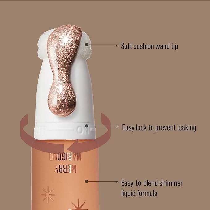 Professional Pearl Liquid Highlighter Beauty Wand, Radiant Glow for Cheek Eye & Lip, Non-Greasy Hydration Lightweight with Sponge-Tip Applicator (Merry Marigold)