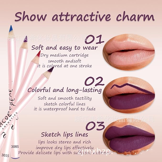 MAEPEOR Matte Lip Liner Set 12 Bold Colors Highly Pigmented Smoothly Velvet Lipliner Pencil Long Lasting Waterproof Lip Liners (Color 01)