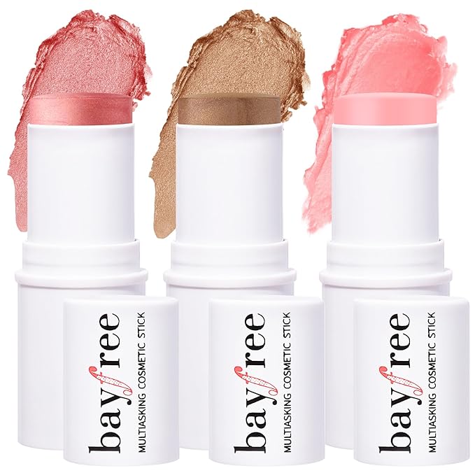 KIMUSE Multi Stick Trio Face Makeup, Cream Blush Stick for Cheeks & Lips, Contour Stick & Highlighter Makeup Sticks for All Skin