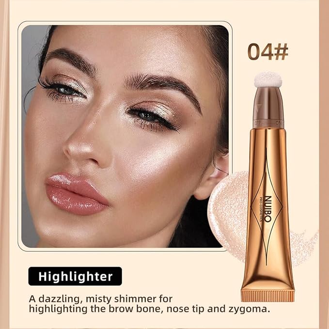 Blush Beauty Wand Highlighter 2 Pack, Matte Liquid Face Blush & Highlighter with Cushion Applicator, Natural Silky Smooth Creamy Stick Attached Easy to Blend, Long Lasting & Natural Finish Makeup Stick (03# Cherry Blush & 04# Highlight)
