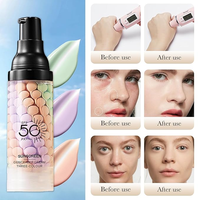 One Step Color Corrector Primer, 3 In 1 Primer for Face Before Makeup, Face Moisturizing Sunscreen Isolation Cream, SPF 50, Makeup Primer Oil Control & Concealer Skin Tone Correcting,Radiance Skin