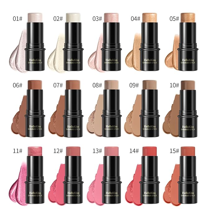PHOERA CC Cream Foundation With SPF,PHOERA Full Coverage Foundation Color Correcting Cream,3 Pcs Cream Contour Stick Makeup Kit, Shades with Highlighter Stick, Blush Stick and Bronzer Contour Stick