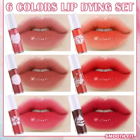 6 Colors Lip Tint Stain Set,Mini Liquid Lipstick Moisturizing Long Lasting Plumping High Pigmented Lip Gloss Set,Lightweight Non-Stick Cup Matte Lipstick for Waterproof Cheek and Lip Tint Makeup A