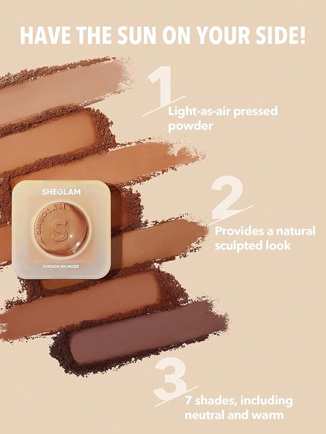 SHEGLAM Sunside Bronzer Powder Contour Long Wear Evenly Pigmented Neutral Warm Tone Sculpting Natural Matte Contour & Bronzer Face Makeup-Day Gleam