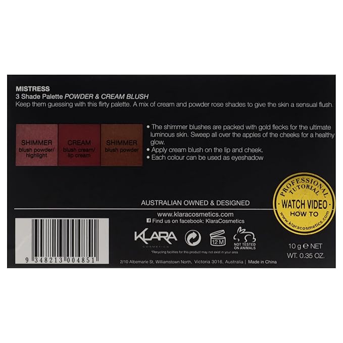 Klara Cosmetics Contour Bronze Blush and Highlight Palette - Makeup Palette with Matte and Shimmer - Face Makeup Palette - Mistress - 0.35 oz
