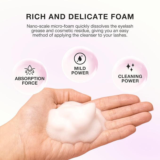 CURACORO 60ML Eyelash Extension Cleanser (Unscented) - Lash Shampoo for Lash Extensions, Eyelash Extension Foam Cleanser for Sensitive Skin, Removes Waterproof Makeup for Professional & Home Use