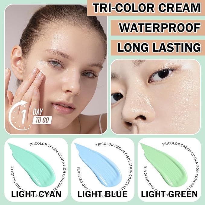 2PCS One Step Color Corrector,Color Correcting Facial Serum,Color Corrector Isolation Cream,Moisturizing Long Lasting Oil Control Invisible Pore Face Concealer Foundation Makeup Primer Base for Face