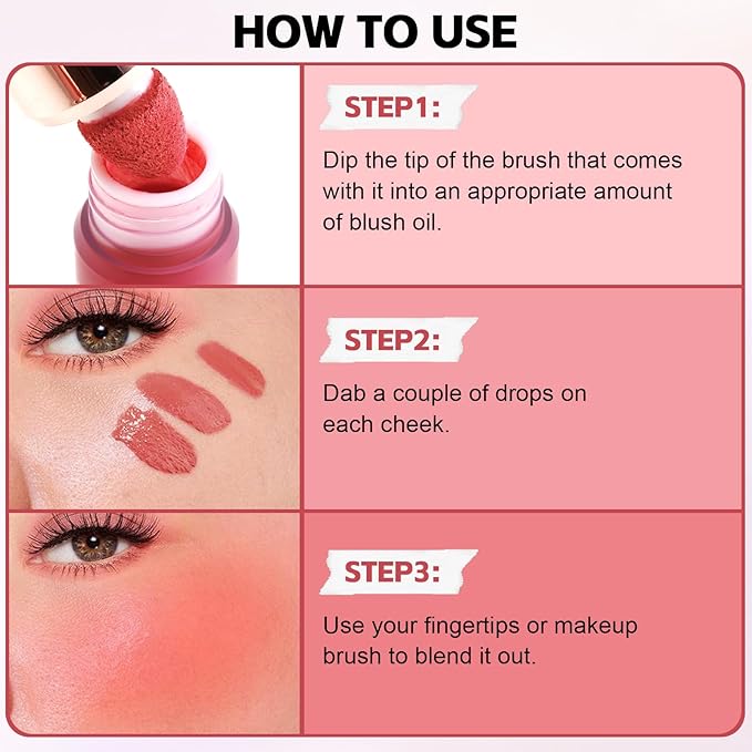 Boobeen Soft Liquid Blush Makeup for Cheeks, Lightweight and Buildable, Thin Cheek Makeup Stick for Natural Flush Color, Cream Blush Easy to Blend, With Build in Brush
