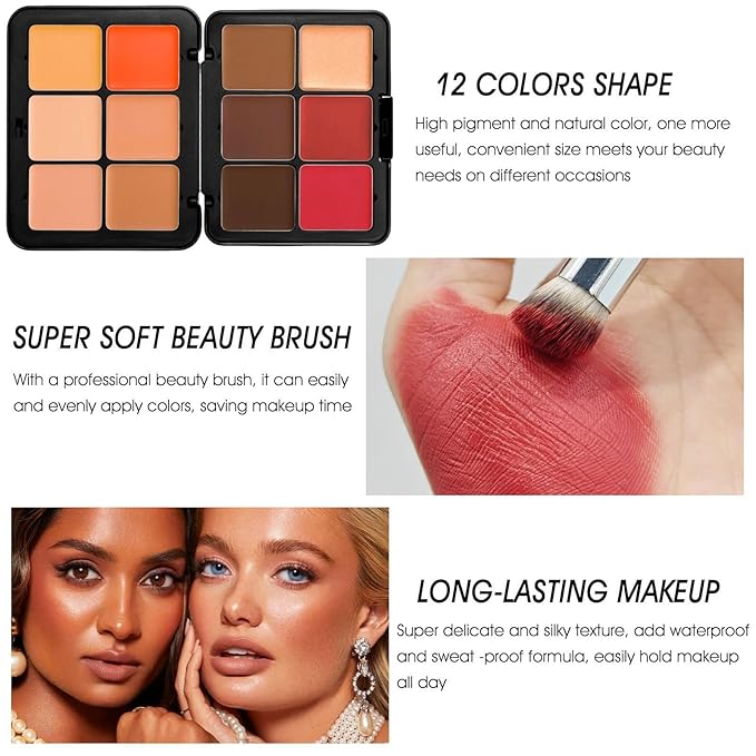 12 Color Contour Palette, Bronzer, Blush, Highlighter Face Palette with Makeup Brushes, Matte and Glow, Makeup Palette Contour Kit for Conceal Dark Circles Correct Discolorations