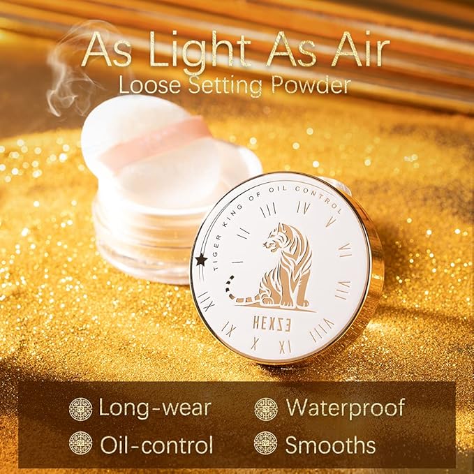 HEXZE Loose Face Powder Mineral,powder Foundation Invisible Blurring Lightweight Long Lasting Setting Powder 0.24 Oz, 04 White