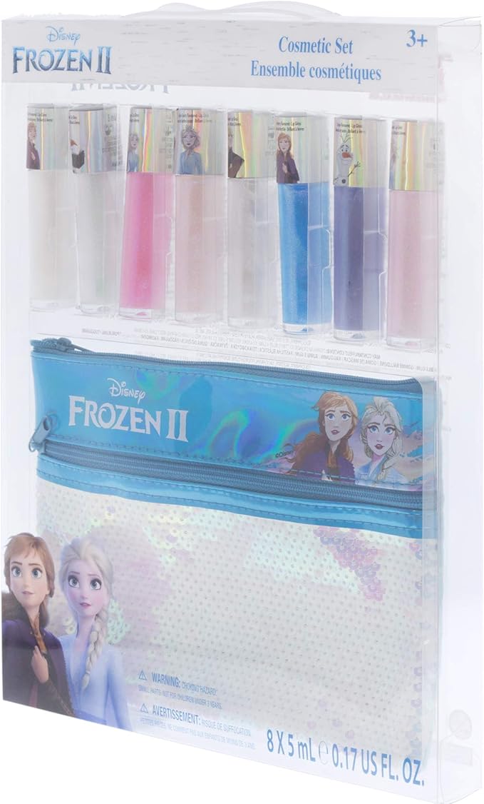Townley Girl Disney Frozen 2 Anna and Elsa Lip Gloss Set with Sequin Bag, Ages 3+ (9 Pcs)