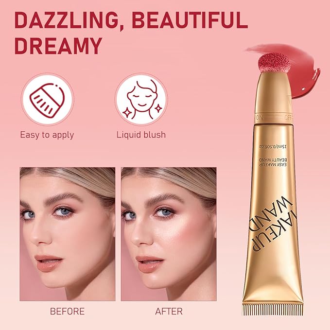 Summaryas Contour Wand & Blush Wand Duo, 2025 New 2 In 1 Women Contour Beauty Wand, Liquid Blush Wand With Applicator, for Skin Highlighting, Correcting (Blush Wands, 1pc)