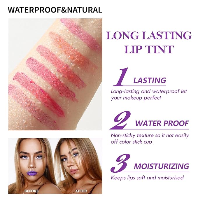 Peel Off Lip Stain Tint,Tattoo Color Lip Gloss,Waterproof Liquid Lipstick Long Lasting Non-Stick Lip Tint Lip Makeup for Women Girls 2 Colors (E200)