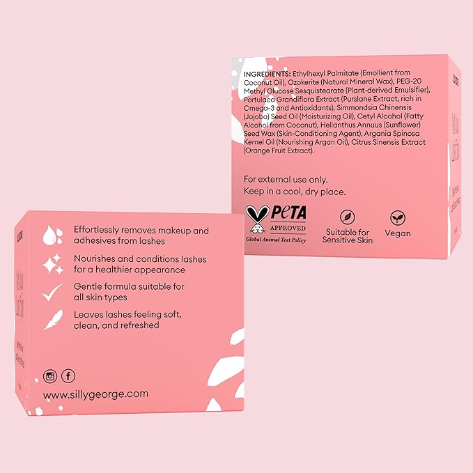 Silly George Melt Away Makeup & Lash Extension Remover - Removes All Eye Makeup (Including Mascara & Eyeliner) + Lash Extensions & Adhesives - Hydrating Moisturizer for Eyes & Lashes - 15 milliliters