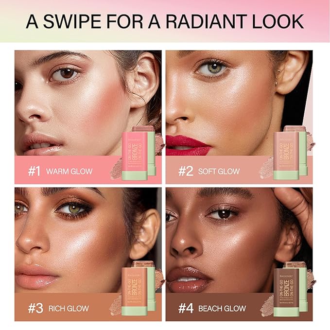 Multi-Use Makeup Bronzer Stick, On-the-Go Glow Bronze Tinted Moisture Stick, Hydrating Solid Moisturizer with Bronze Tint, Natural Bronzed Glow, Blends Effortlessly, for Eyes, Cheeks & Body