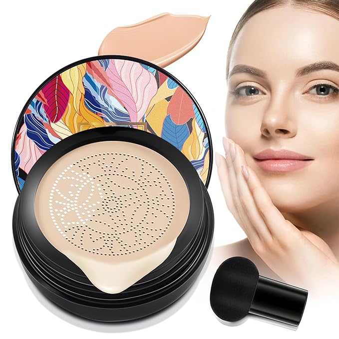 Indicativet Mushroom Head Air Cushion Cc Cream, Air Cushion Cc Cream Mushroom Head Foundation, BB Cream Face Make Up, Long Lasting Matte Moisturizing Concealer, New Packaging (Natural, 1pcs)