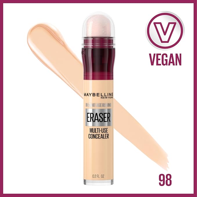 Maybelline Instant Age Rewind Instant Eraser Multi-Use Concealer, Crease-Resistant Coverage, Up to 12HR Moisturizing Wear, 98, 1 Count