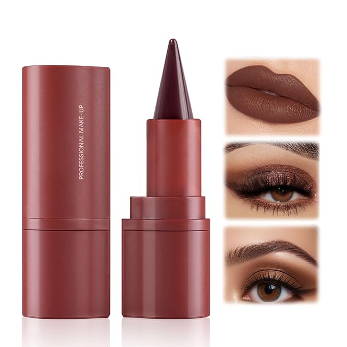 Gradient Matte Lipstick Lip Liner, Eyeliner, Eyebrow Pencil, Flawless Contour Gradual Ombre Effect Crayon Lip Pencil, Long lasting Waterproof Non-Smudging Lip Combo Set(Matte Coffee)