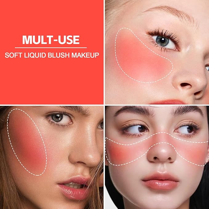 Boobeen Soft Liquid Blush Makeup for Cheeks, Lightweight and Buildable, Thin Cheek Makeup Stick for Natural Flush Color, Cream Blush Easy to Blend, With Build in Brush