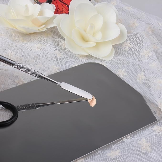 Stainless Steel Professional Pro Lady Cosmetic Makeup Palette Nail Eye Shadow Mixing Makeup Palette with Spatula Tool(150x100MM)