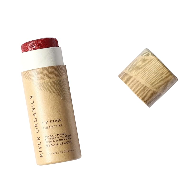 Organic Lip Stain | Vegan + Cruelty Free | Long Lasting, Toxic Free | 2 Colors "Fig" or "Pomegranate, .30 oz (Pomegranate), River Organics Zero Waste Makeup
