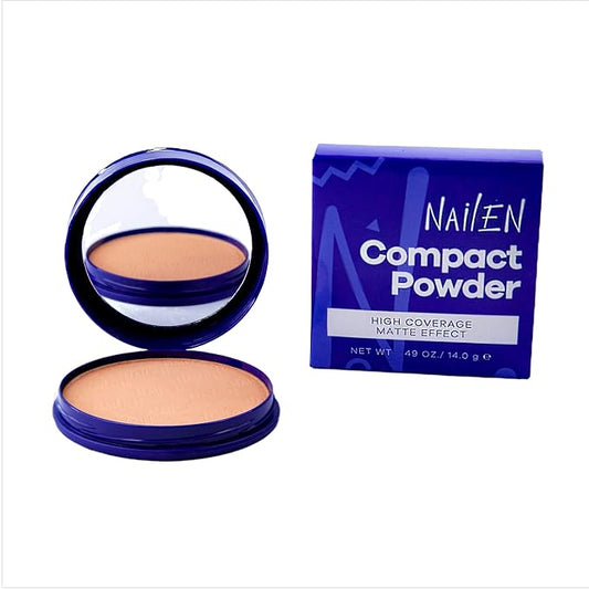 Nailen Compact Makeup Setting Powder Foundation with Matte Finish, Shine Control, Full Coverage - Ideal for All Skin Types & Poreless Smooth Face Look - Tone 2, (1 Count)