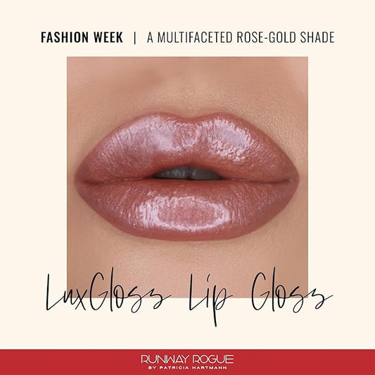 Runway Rogue LuxGloss Lip Gloss, High-Pigment Shimmery Rose-Gold Lip Gloss, ‘Fashion Week’