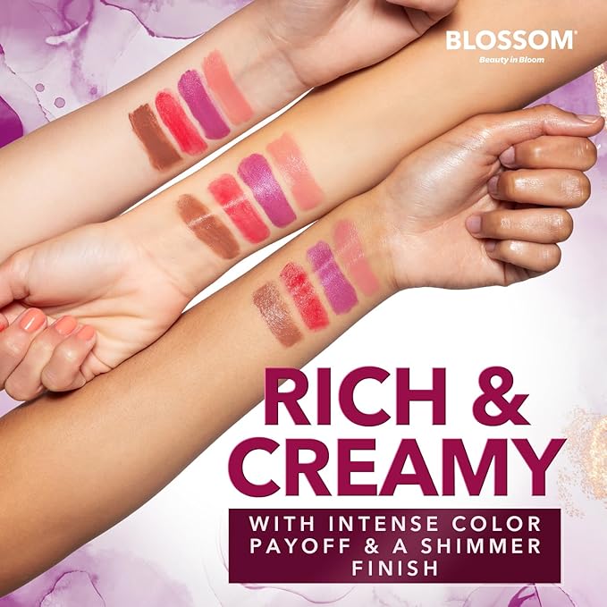 Blossom Marble Shimmer Lip Balm Moisturizing Lipstick with Shea Butter, Jojoba, Olive Oil, 0.12oz/3.5g, Berry