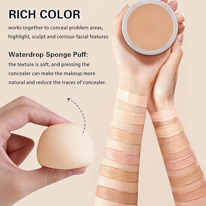 White Concealer Full Coverage,Cream Tattoo Cover up Makeup,Under Eye Color Corrector for Dark Circles,Pro Concealer with Primer Sponge,Long-lasting Corrector de Ojeras (01 Ivory White)