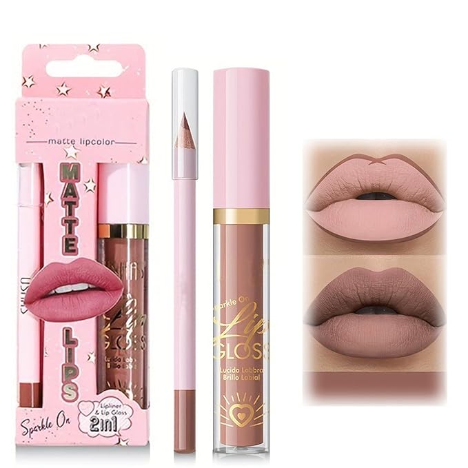 Lipstick and Lip Liner Combo Set, 2 in 1 Liquid Lip Liner Set, Lip Kit With Lip Liner and Gloss, Lip Gloss and Lip Liner Set, Lip Makeup, Matte Lipstick Beauty Daily Cosmetics Gift for Girls (#16, s)