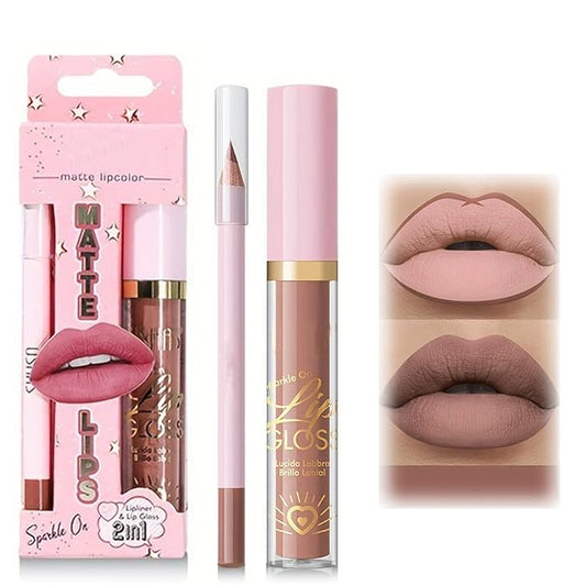 Lipstick and Lip Liner Combo Set, 2 in 1 Liquid Lip Liner Set, Lip Kit With Lip Liner and Gloss, Lip Gloss and Lip Liner Set, Lip Makeup, Matte Lipstick Beauty Daily Cosmetics Gift for Girls (#16, s)