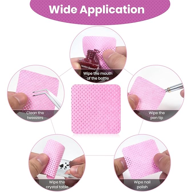 1000 PCS Lint Free Nail Wipes, Eyelash Extension Glue Wipes, Super Absorbent Soft Non-woven Fabric Nail Polish Remover Wipes, Cleaning Pad Cloth for Lash Extension Supplies & Nail Polish Bottle(Pink)