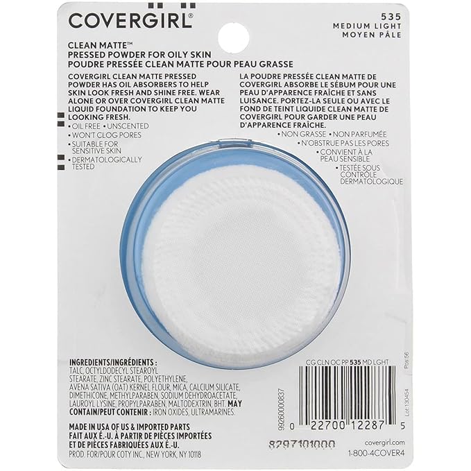 COVERGIRL Clean Matte Pressed Powder Medium Light, .35 Ounce (packaging may vary)