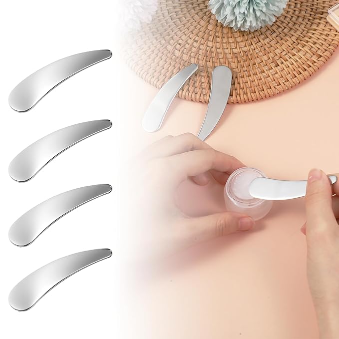 4 Pcs Cosmetic Spatula Mini Makeup Spatulas for Skincare, Reusable Cosmetic Cream Spatulas Spoon, Skincare Scoop Applicator Facial Massage Beauty Tools for Mixing and Sampling Face Eye Cream