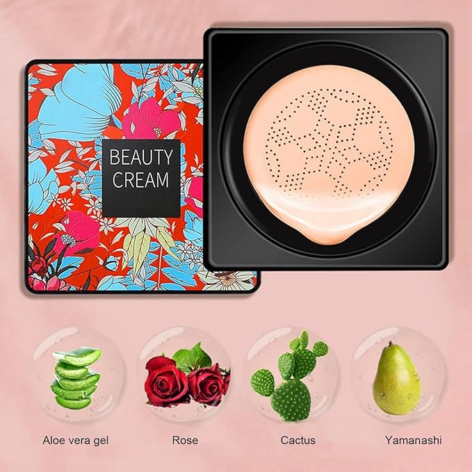 Mushroom Head Air Cushion BB Cream Even Skin Tone Makeup Base PrimerConcealer Lasting Nude Makeup Moisturizing Brightening Pigment CC Liquid Foundation (C-natural)
